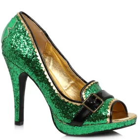 414-PATTY 4" Heel Green Glitter  Peep-Toe Pump.