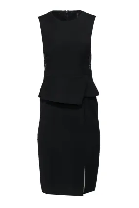 BCBG Max Azria - Black Peplum Sheath Midi Dress w/ Metallic Lace Sz 0