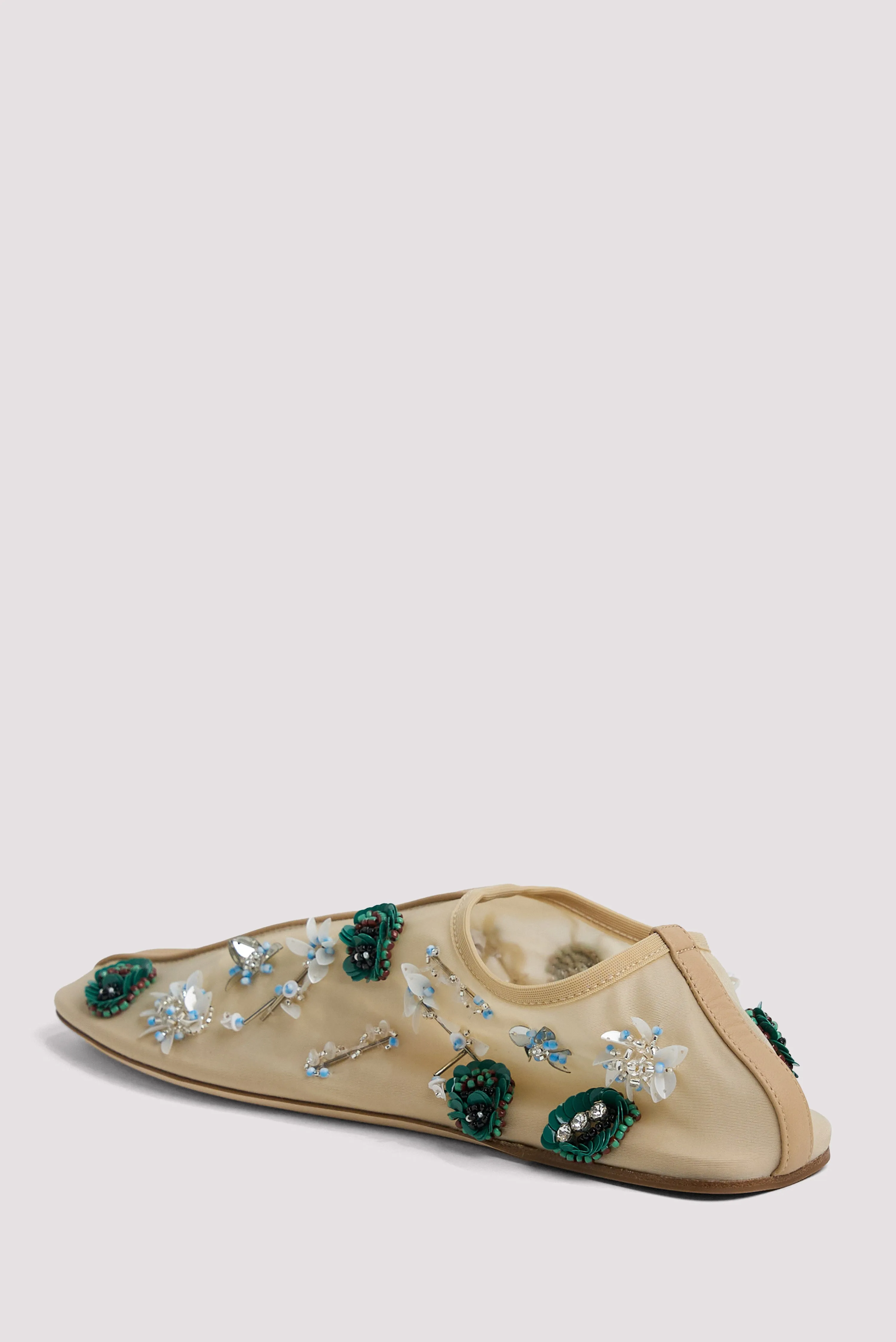 Beige Embla Beaded Mesh Flat