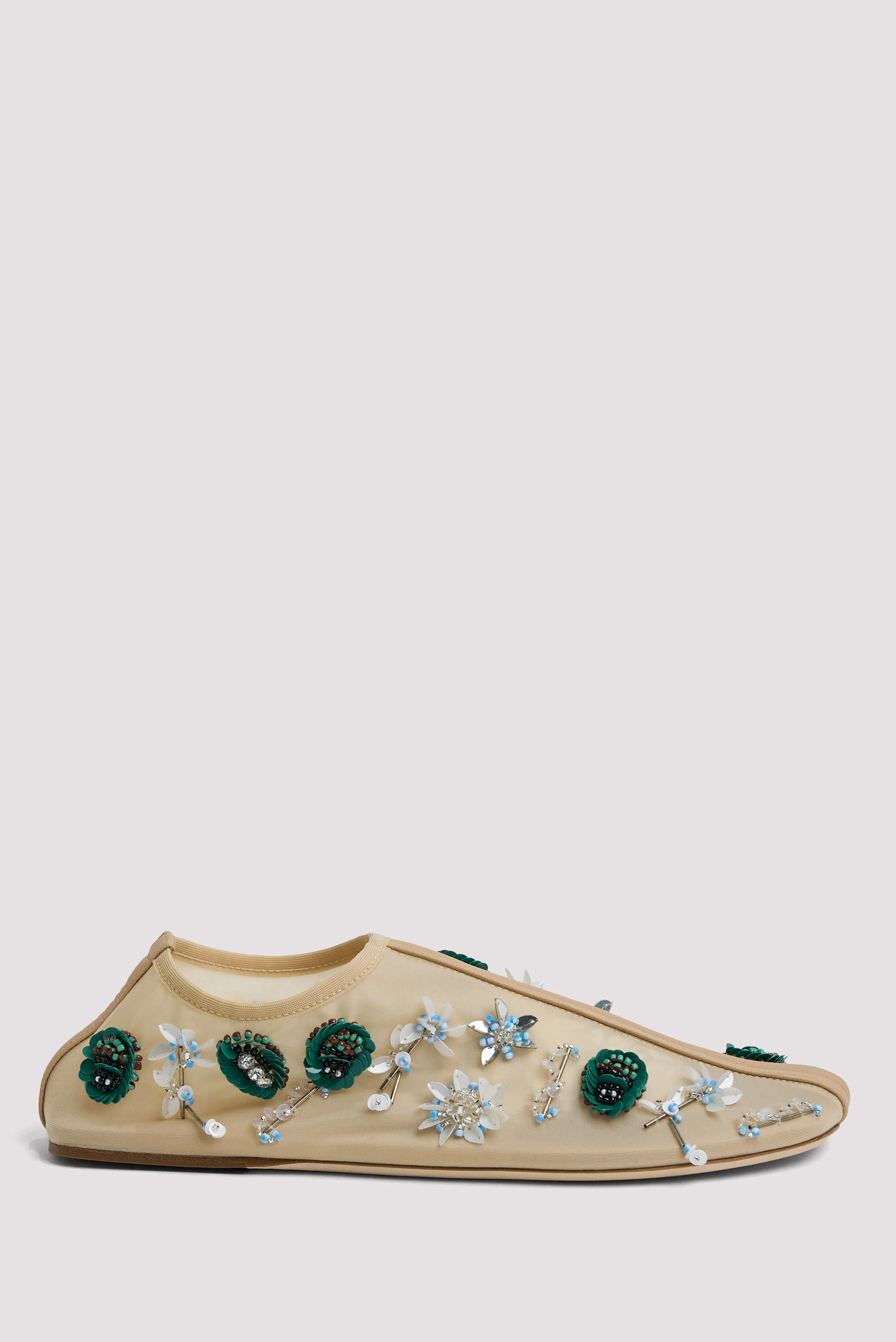 Beige Embla Beaded Mesh Flat