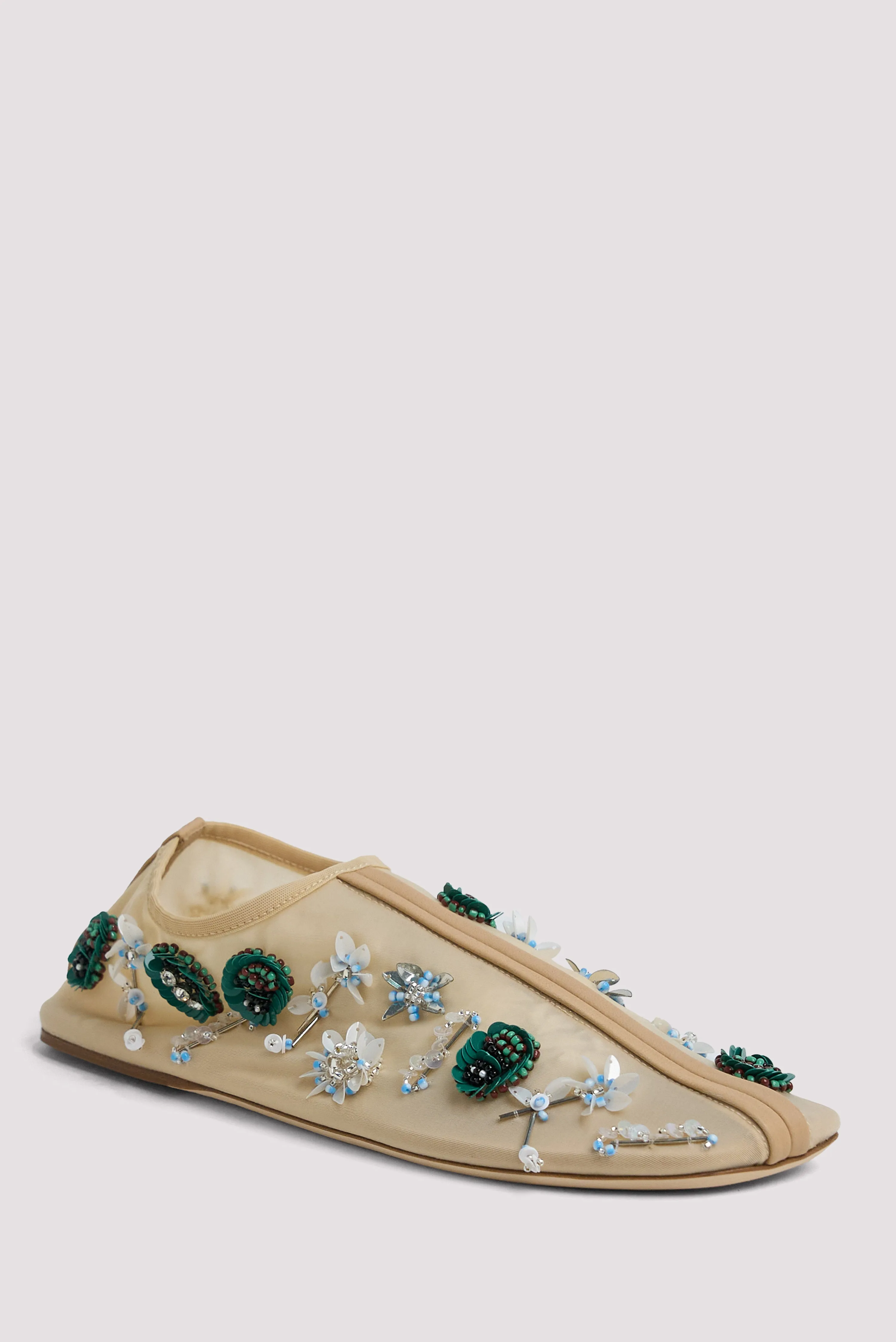 Beige Embla Beaded Mesh Flat