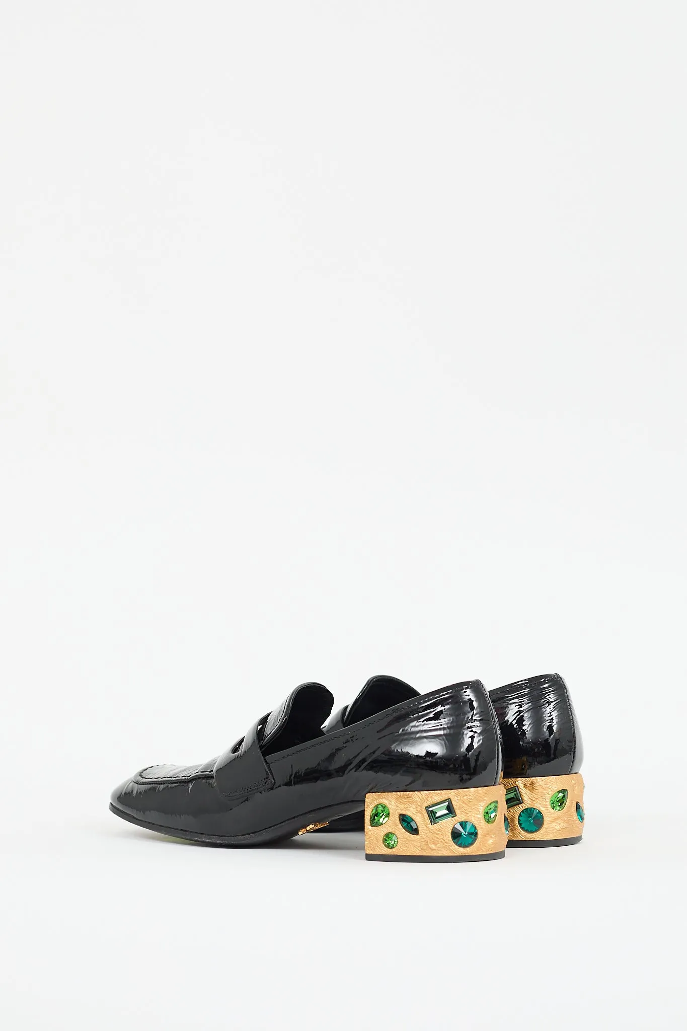 Black & Gold Patent Leather Jeweled Loafer