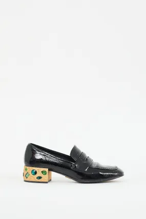Black & Gold Patent Leather Jeweled Loafer