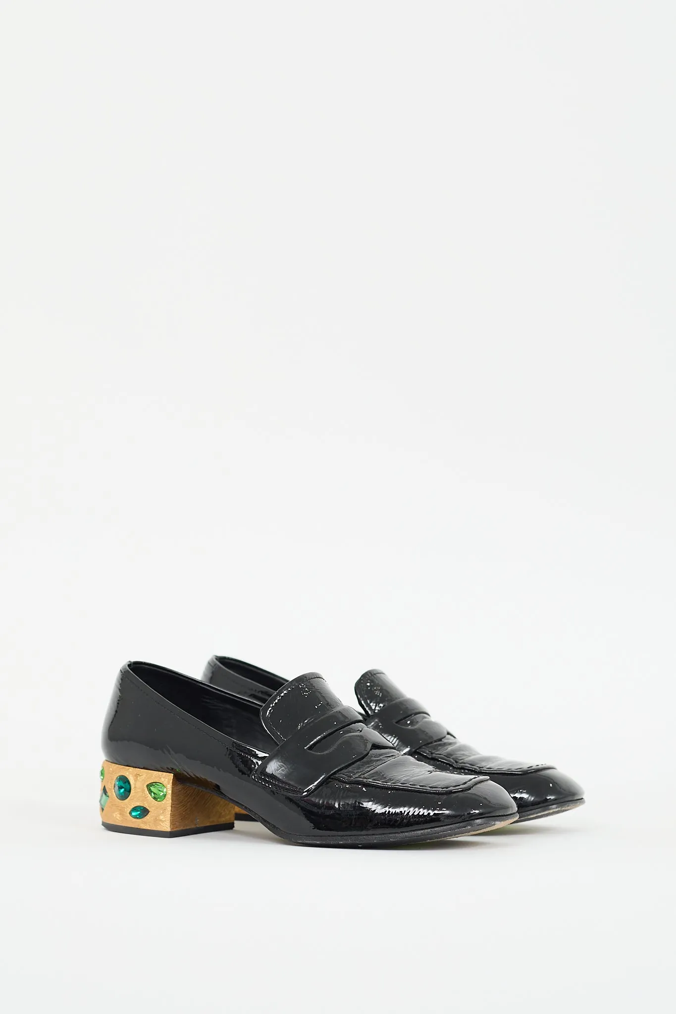 Black & Gold Patent Leather Jeweled Loafer