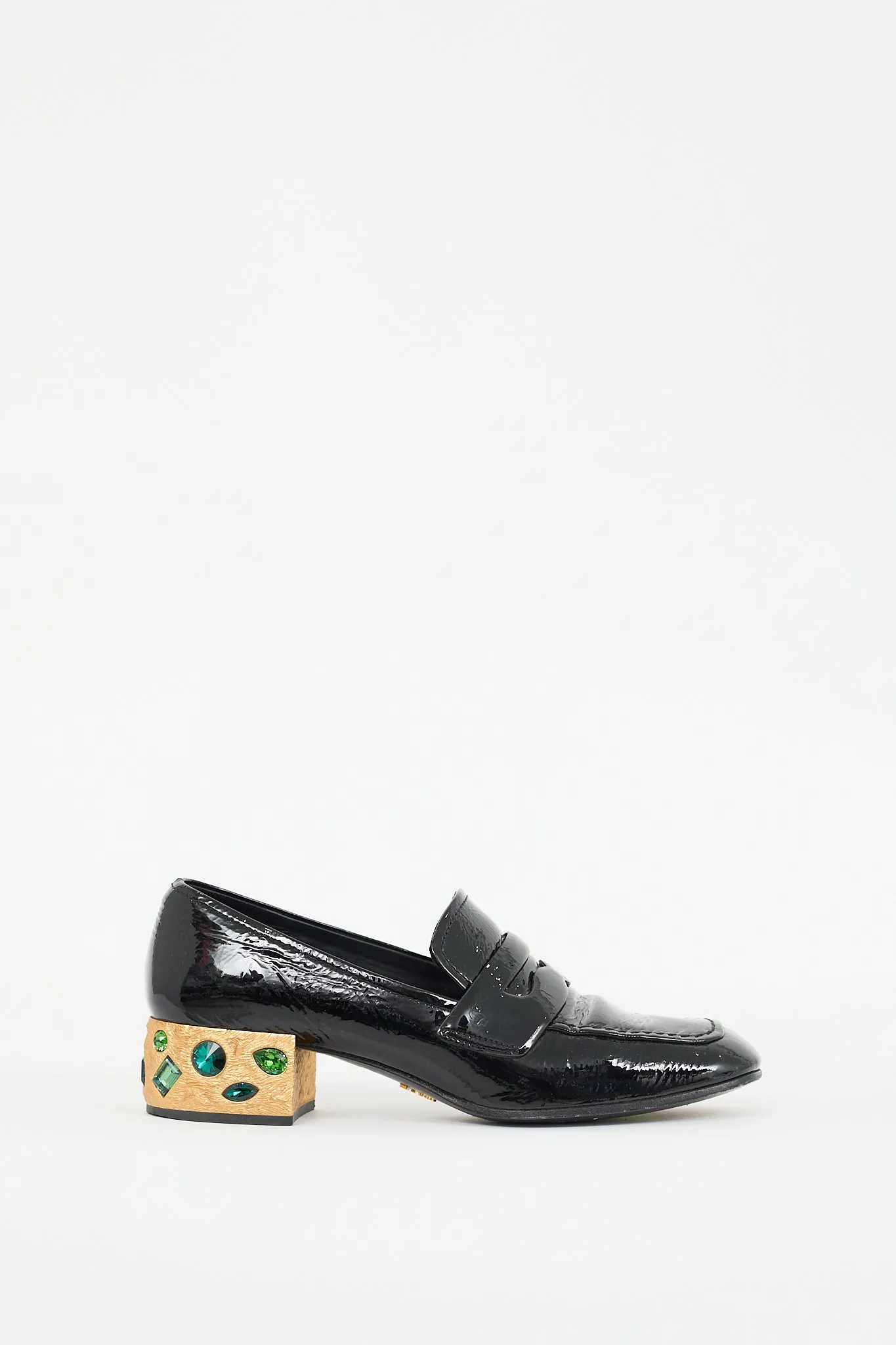 Black & Gold Patent Leather Jeweled Loafer