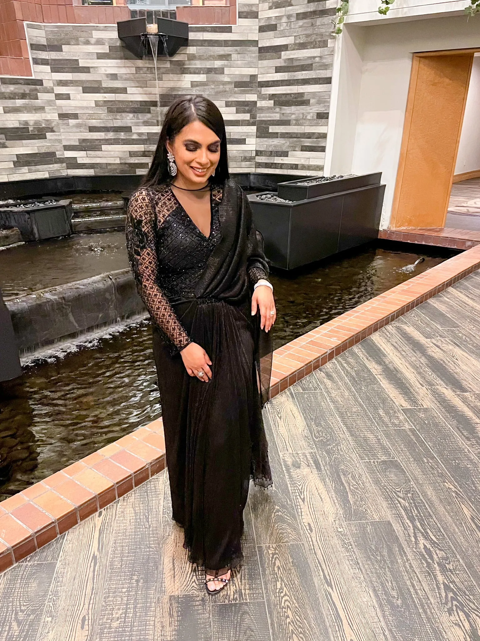 Black Beaded and Embellished Pre-Draped Sari Gown