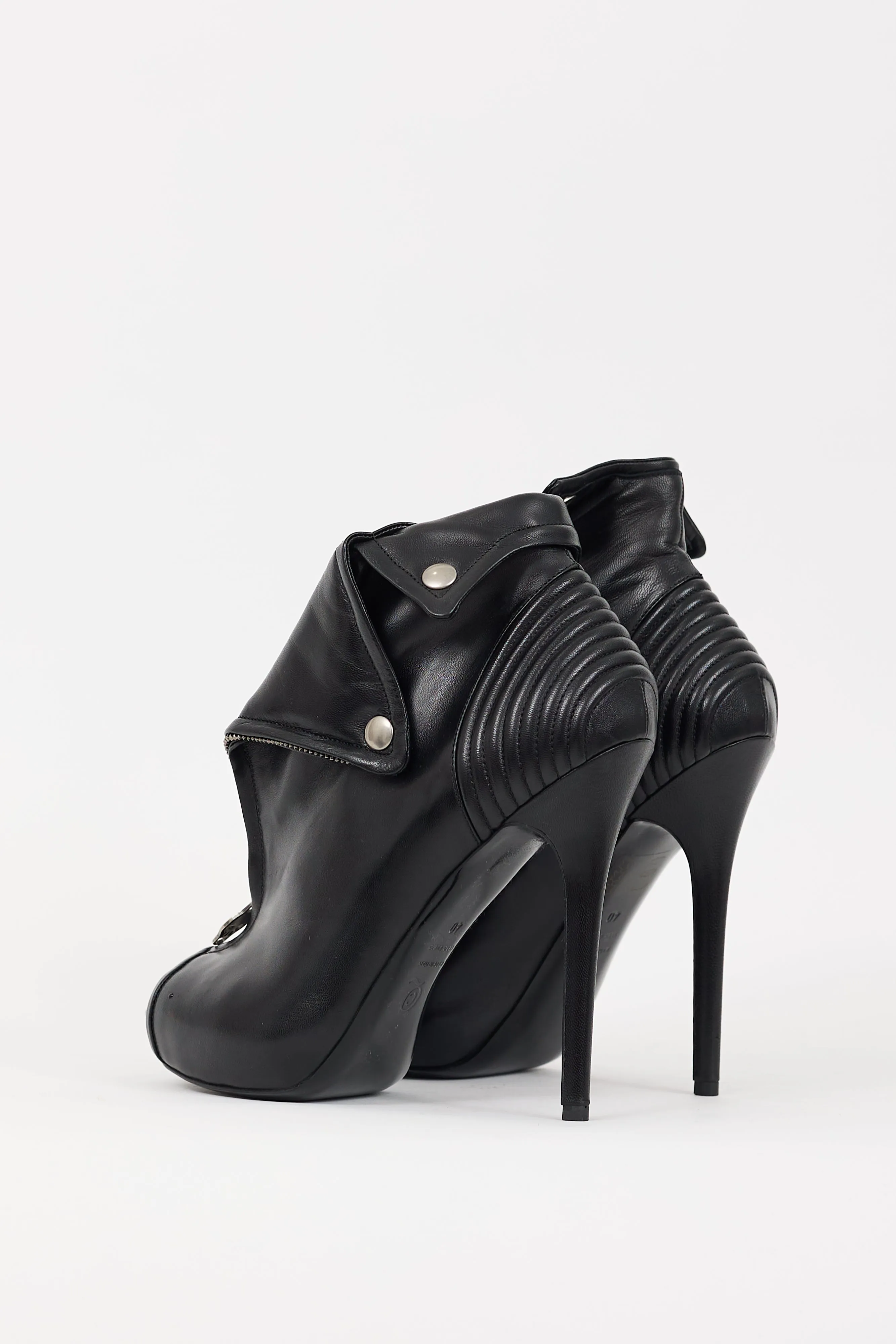 Black Leather Faithful Peep Toe Bootie