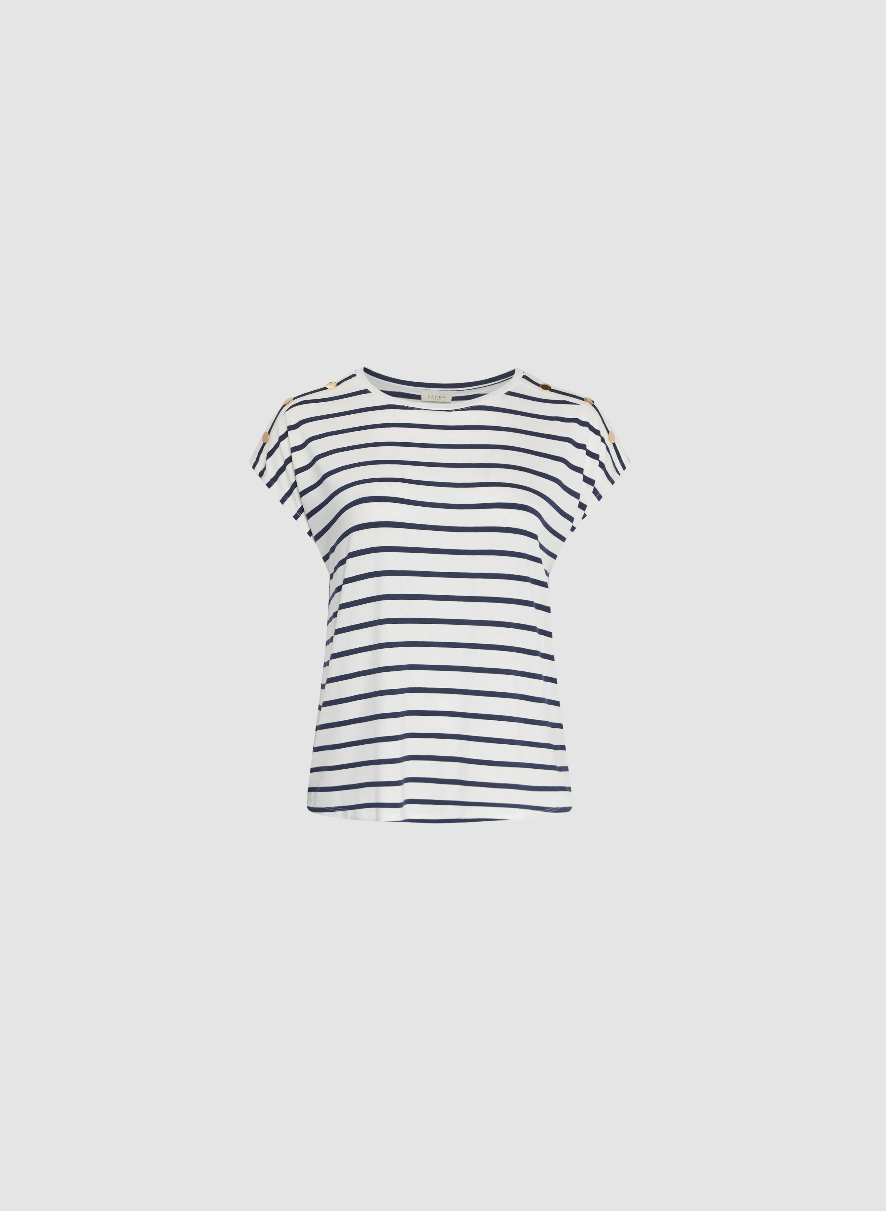 Buttoned Shoulder Striped T-Shirt