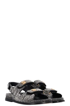CHANEL 21A Dad Sandals Velvet Denim Grey
