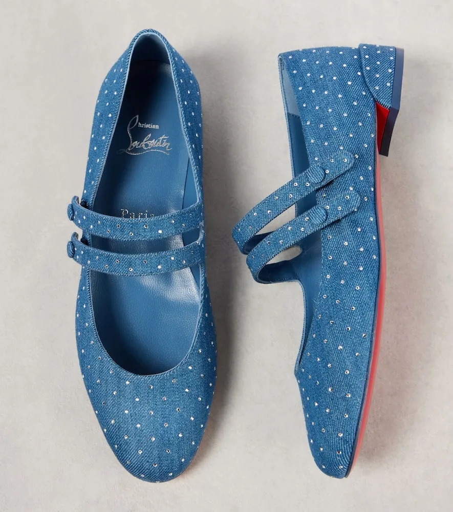 Christian Louboutin Sweet Jane embellished denim Mary Jane flats