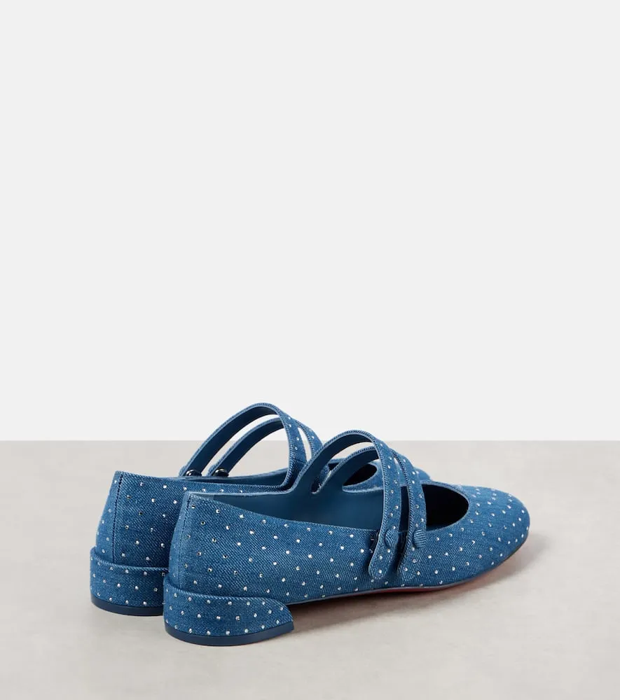 Christian Louboutin Sweet Jane embellished denim Mary Jane flats