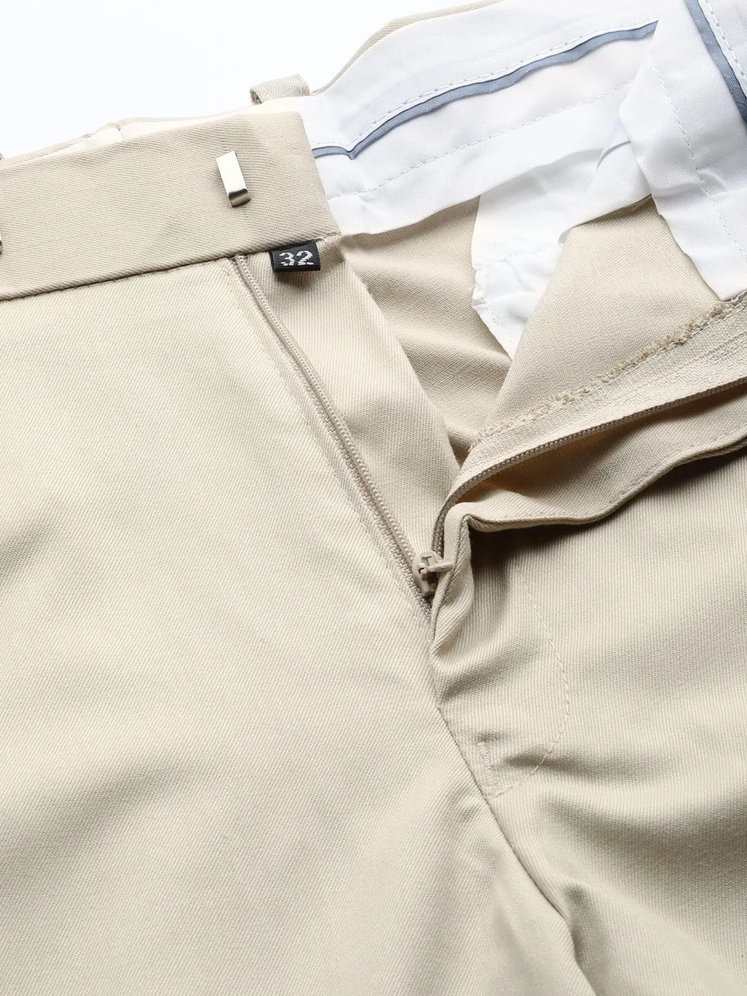 DENNISON Men Beige Smart Tapered Fit Solid Regular Trousers