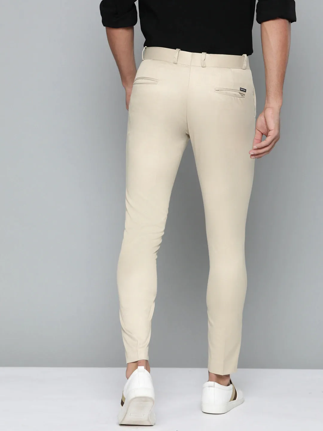 DENNISON Men Beige Smart Tapered Fit Solid Regular Trousers