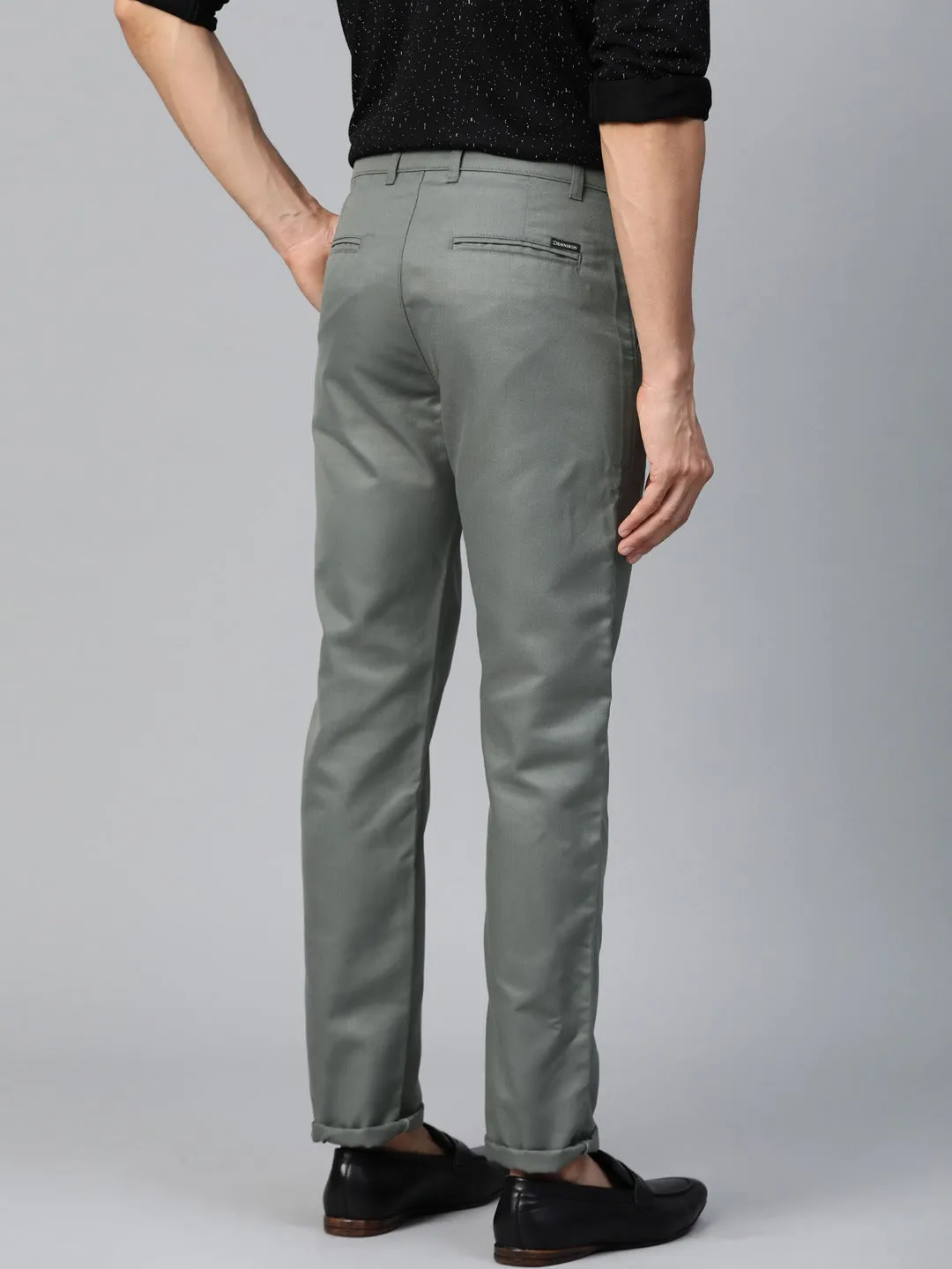 DENNISON Men Grey Smart Tapered Fit Solid Regular Trousers