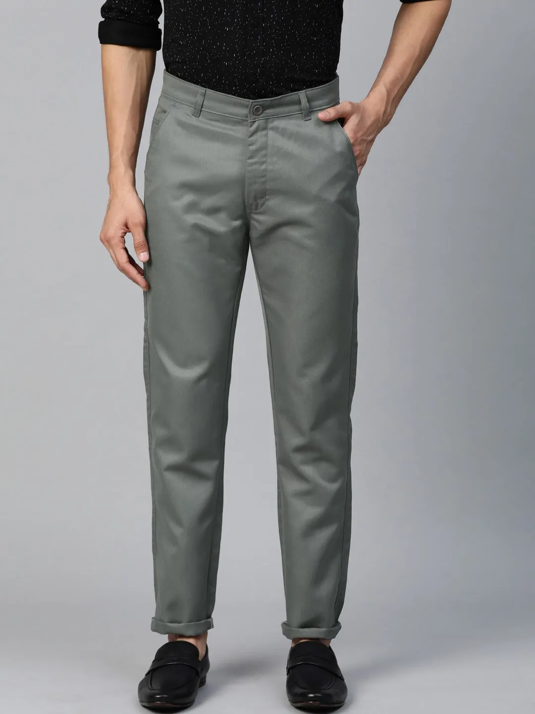 DENNISON Men Grey Smart Tapered Fit Solid Regular Trousers