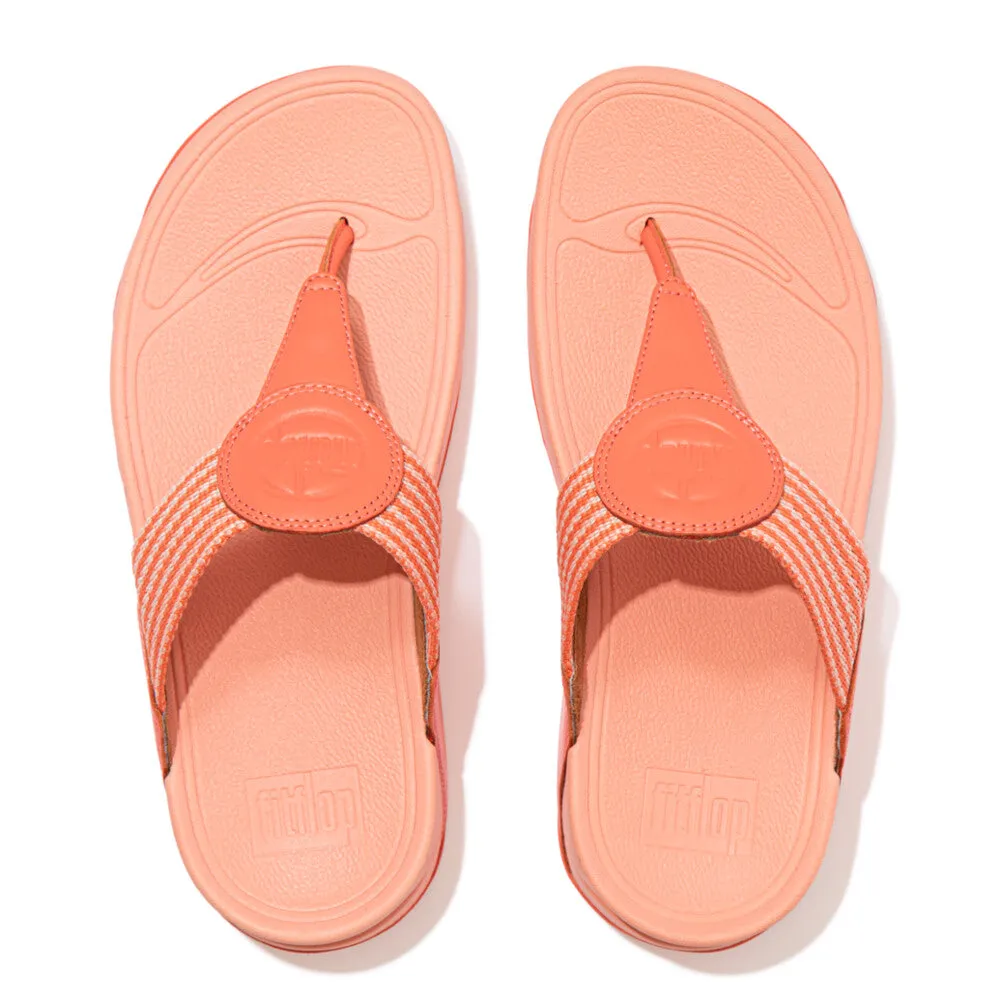 FitFlop Walkstar Finestripe Webbing FA7-580 Ladies Sunshine Coral Leather & Textile Slip On Sandals