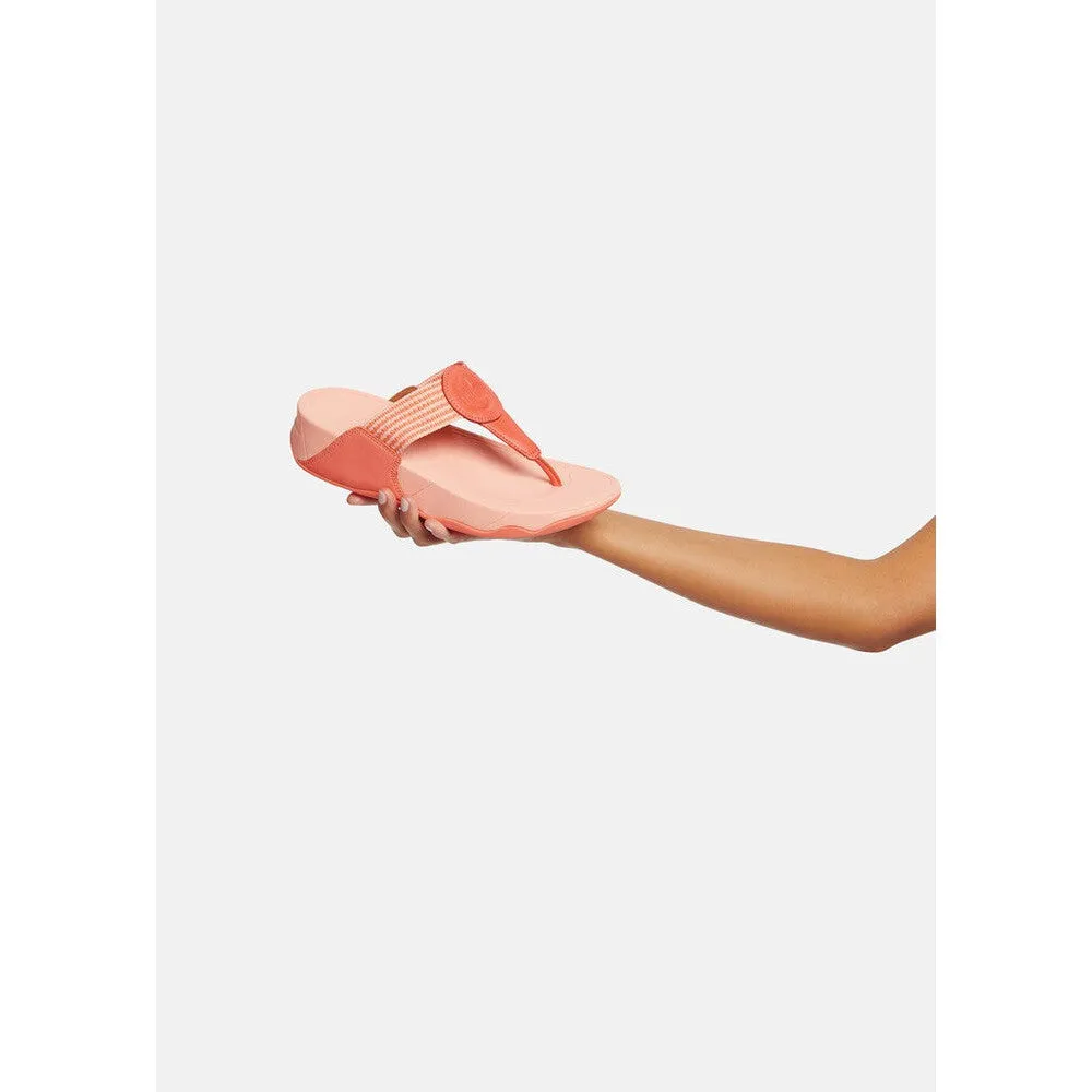 FitFlop Walkstar Finestripe Webbing FA7-580 Ladies Sunshine Coral Leather & Textile Slip On Sandals
