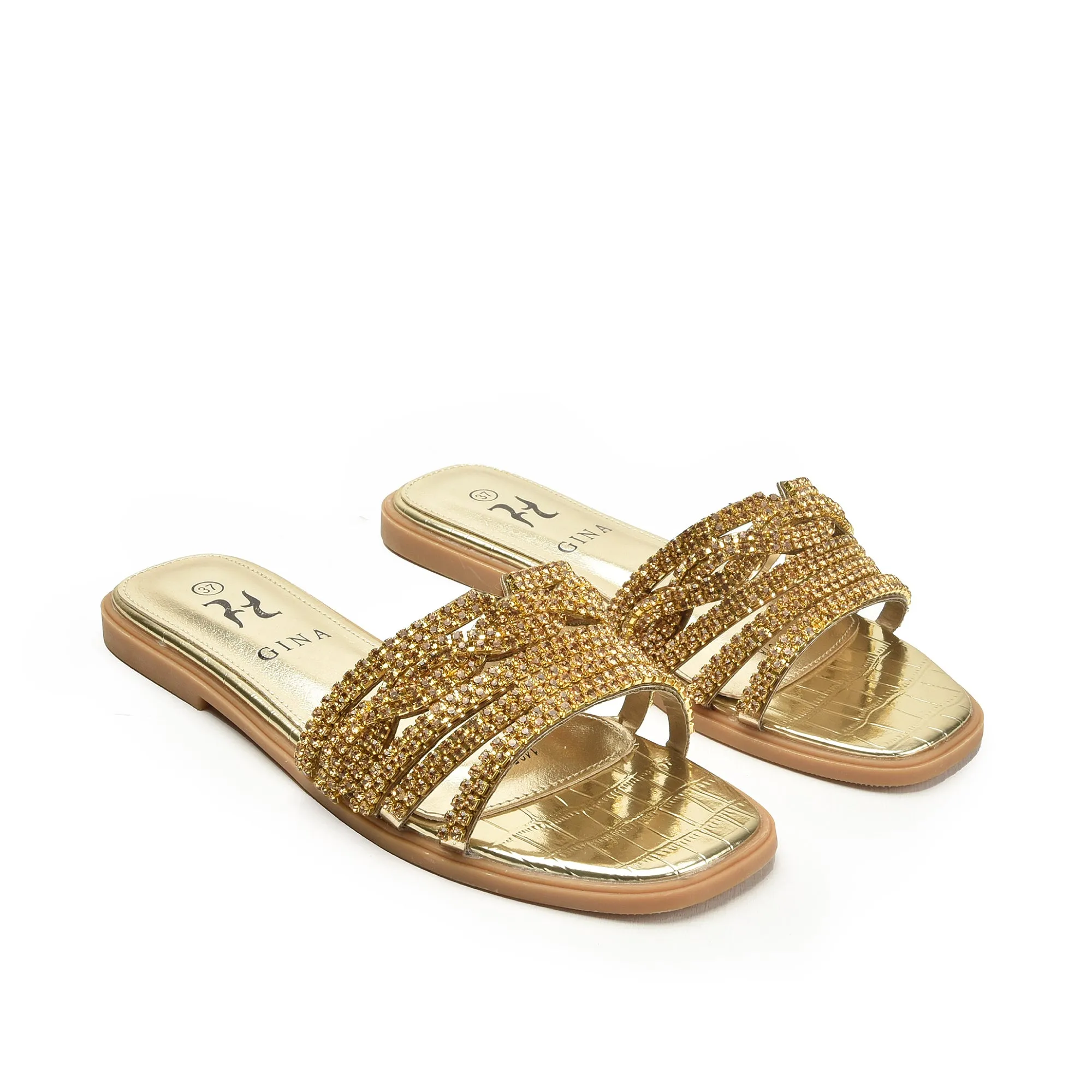 Glamorous Gold Beaded Flats | 501L-X