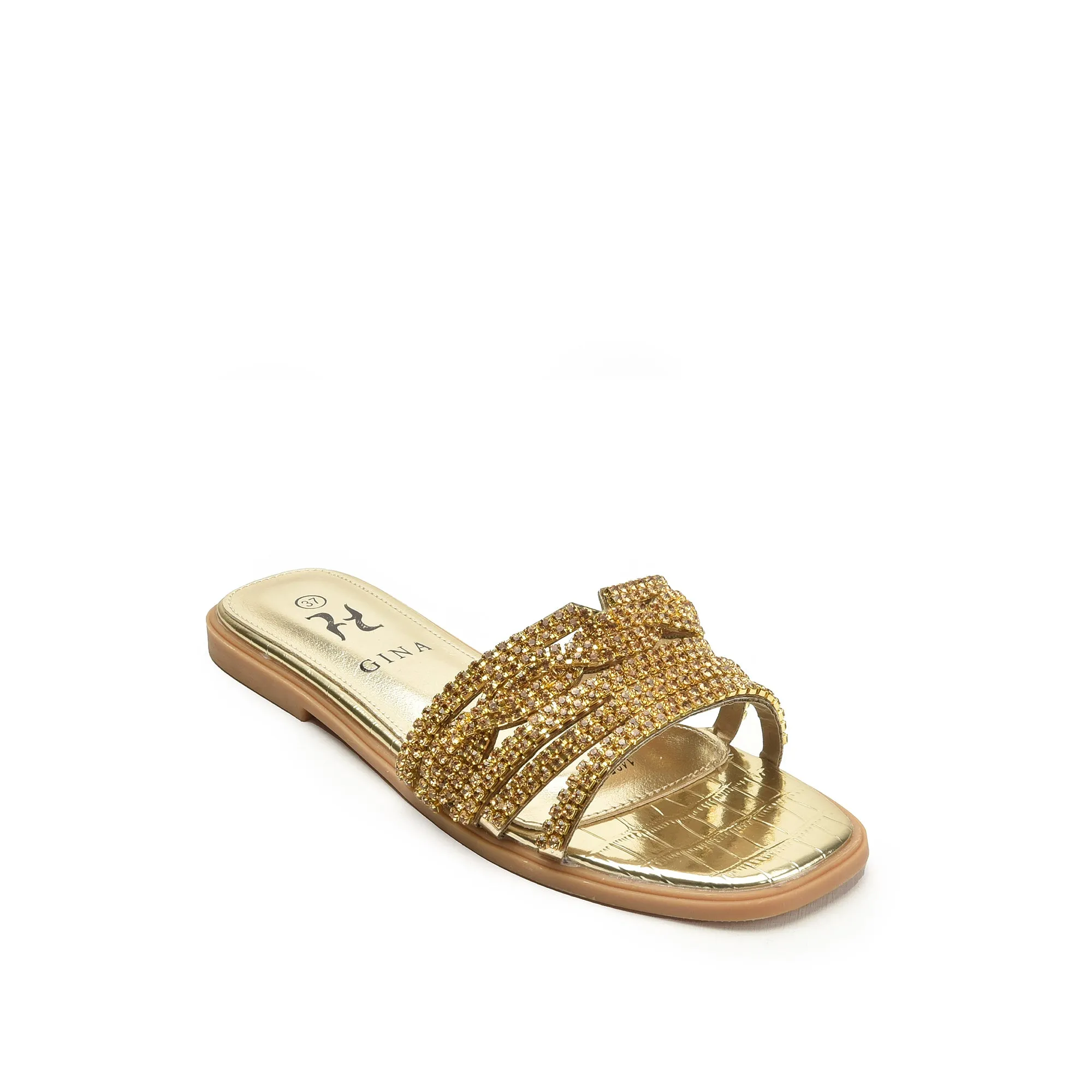 Glamorous Gold Beaded Flats | 501L-X