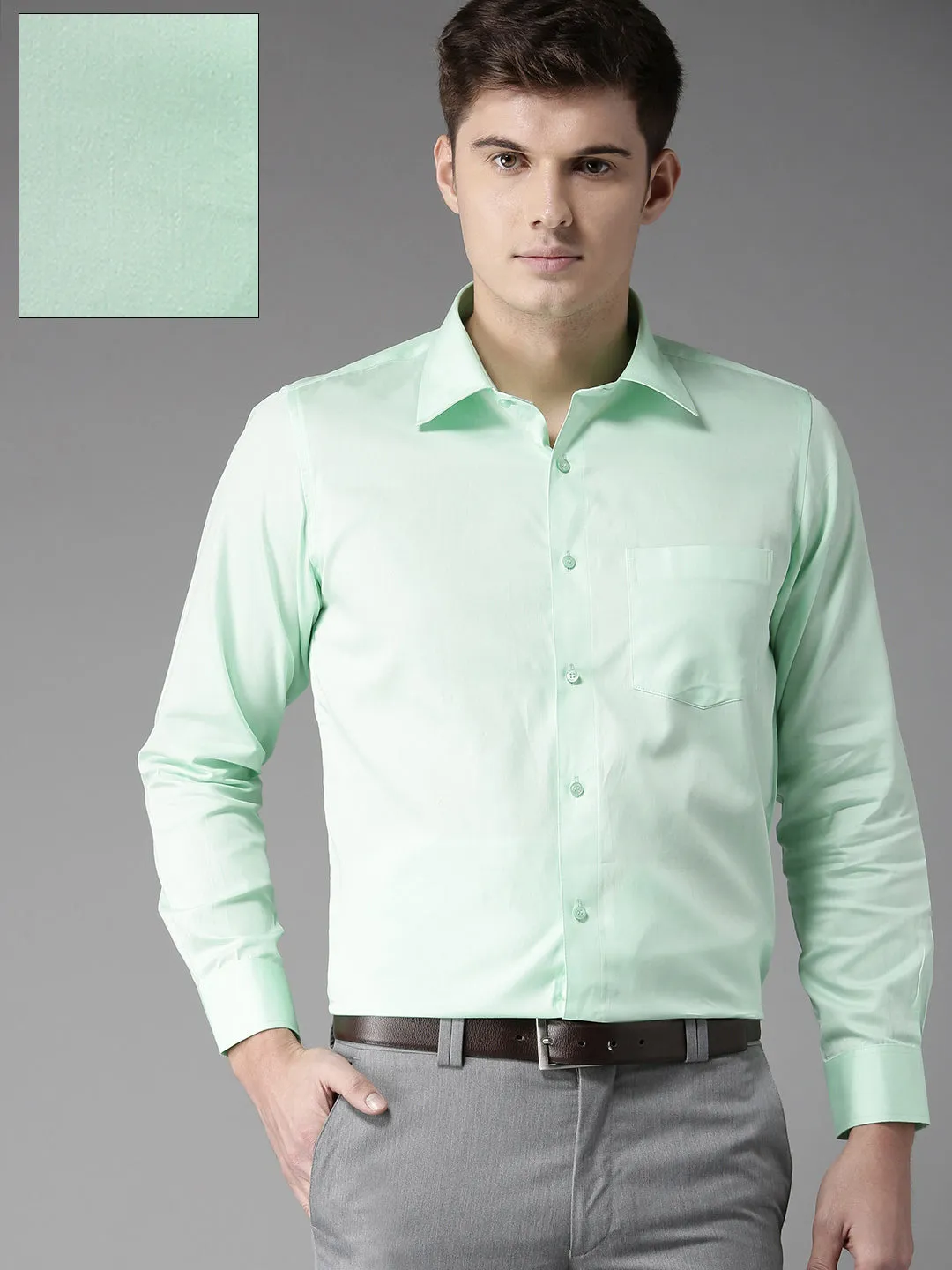 Green: Regular Fit Solid Formal Shirt