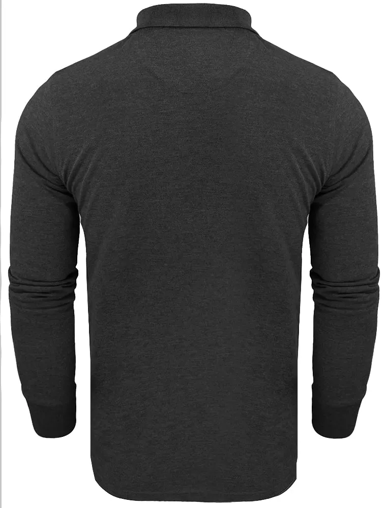 Howell Long Sleeve Polo Shirt in Charcoal Marl