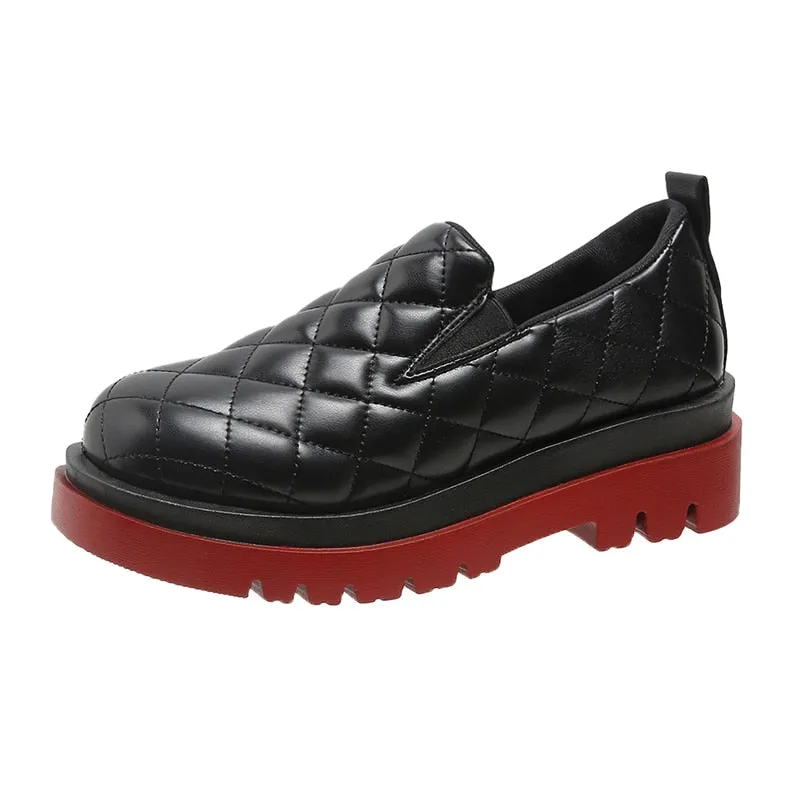 hulianfu  Winter New Women Shoes Round Toe Loafers Women Platform Casual Shoes Slip on Small Leather Shoes Thick Sole Women's Pumps