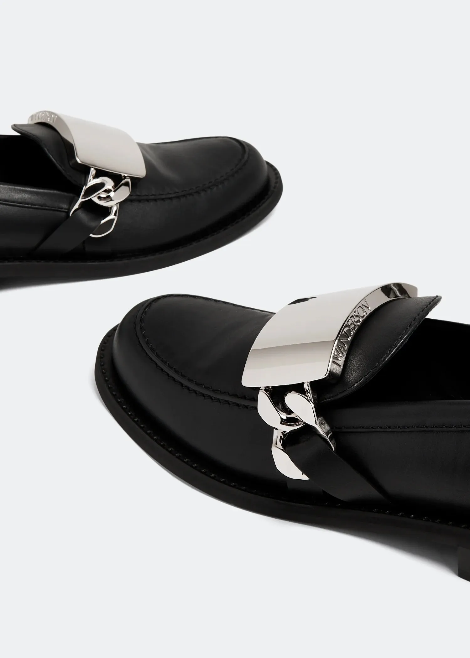 Jw Anderson Metallic Plate Leather Loafers Men In Black