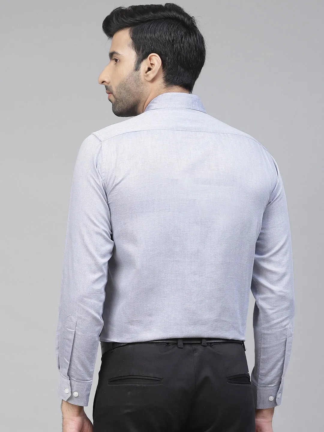 Men Blue Twill Weave Smart Slim Fit Self Design Formal Shirt