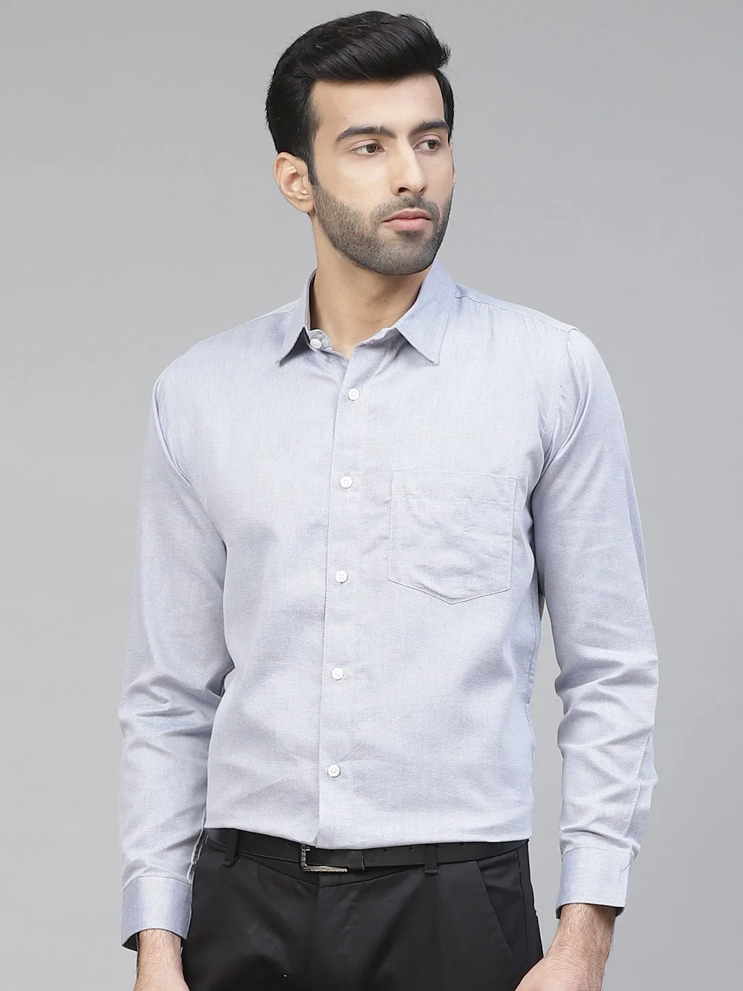Men Blue Twill Weave Smart Slim Fit Self Design Formal Shirt