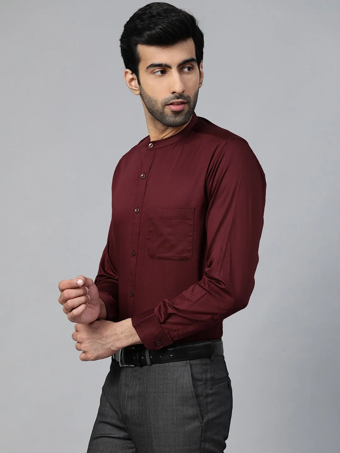 Men Burgundy Smart Slim Fit Solid Twill Formal Shirt