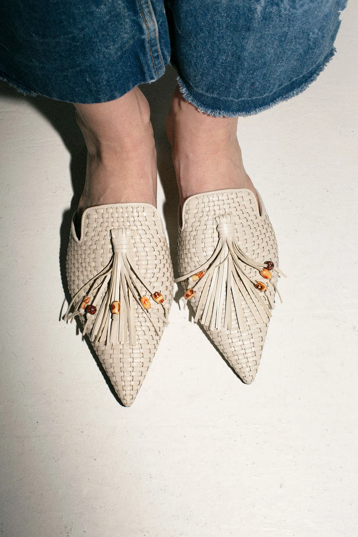 Milk Woven Beaded Slide