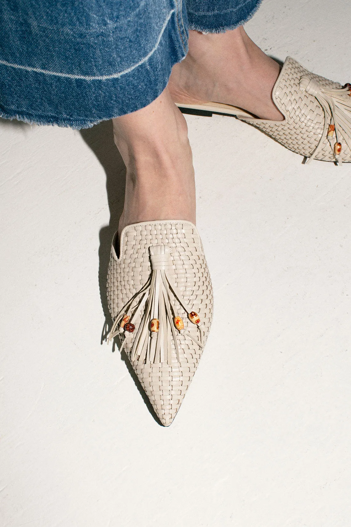Milk Woven Beaded Slide