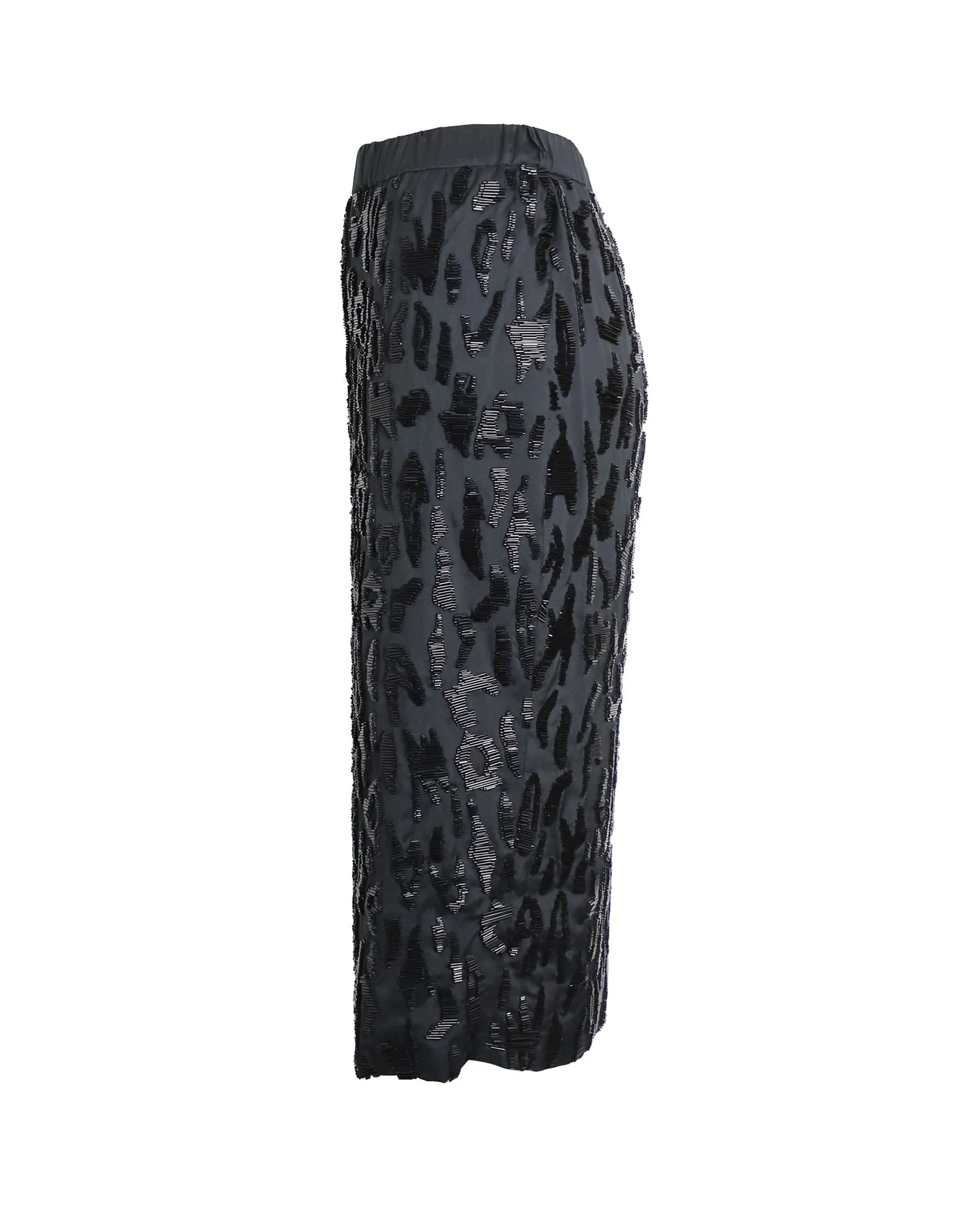 Prada Beaded Leopard Pencil Skirt in Black Polyester