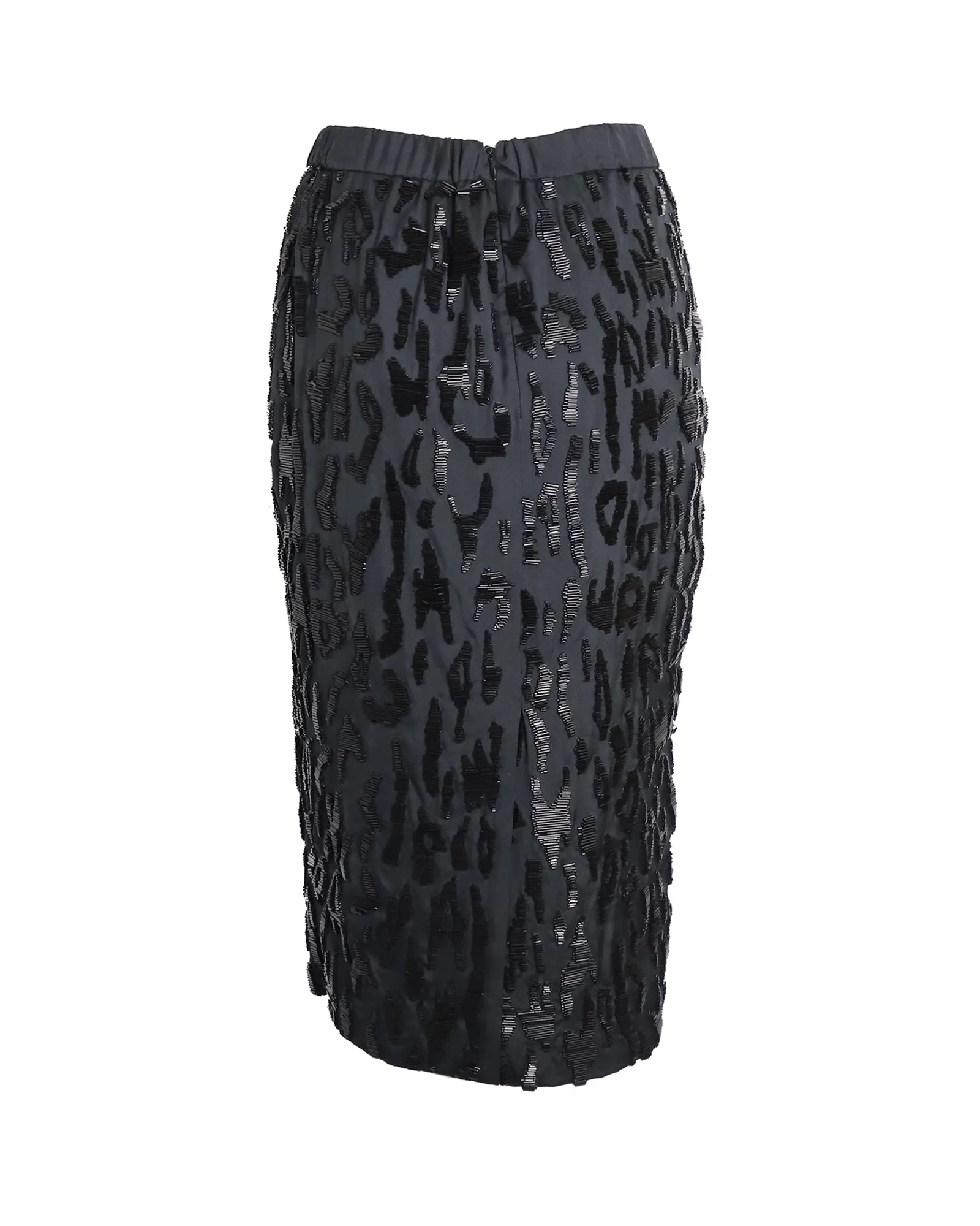 Prada Beaded Leopard Pencil Skirt in Black Polyester