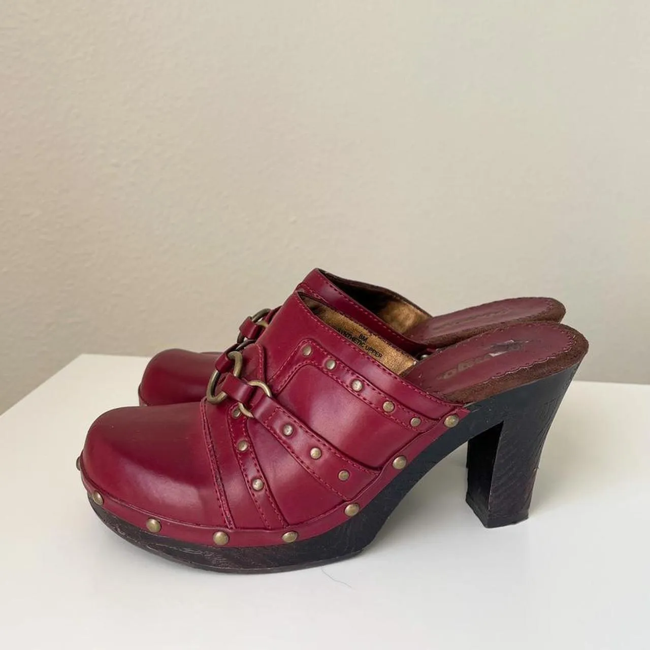 Red Leather BONGO Clogs