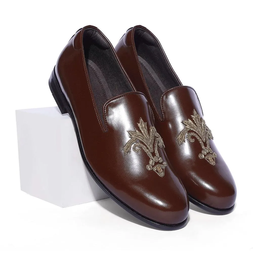 Samurai - Dark Tan Zardozi Slip-On