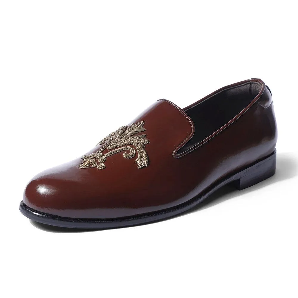 Samurai - Dark Tan Zardozi Slip-On