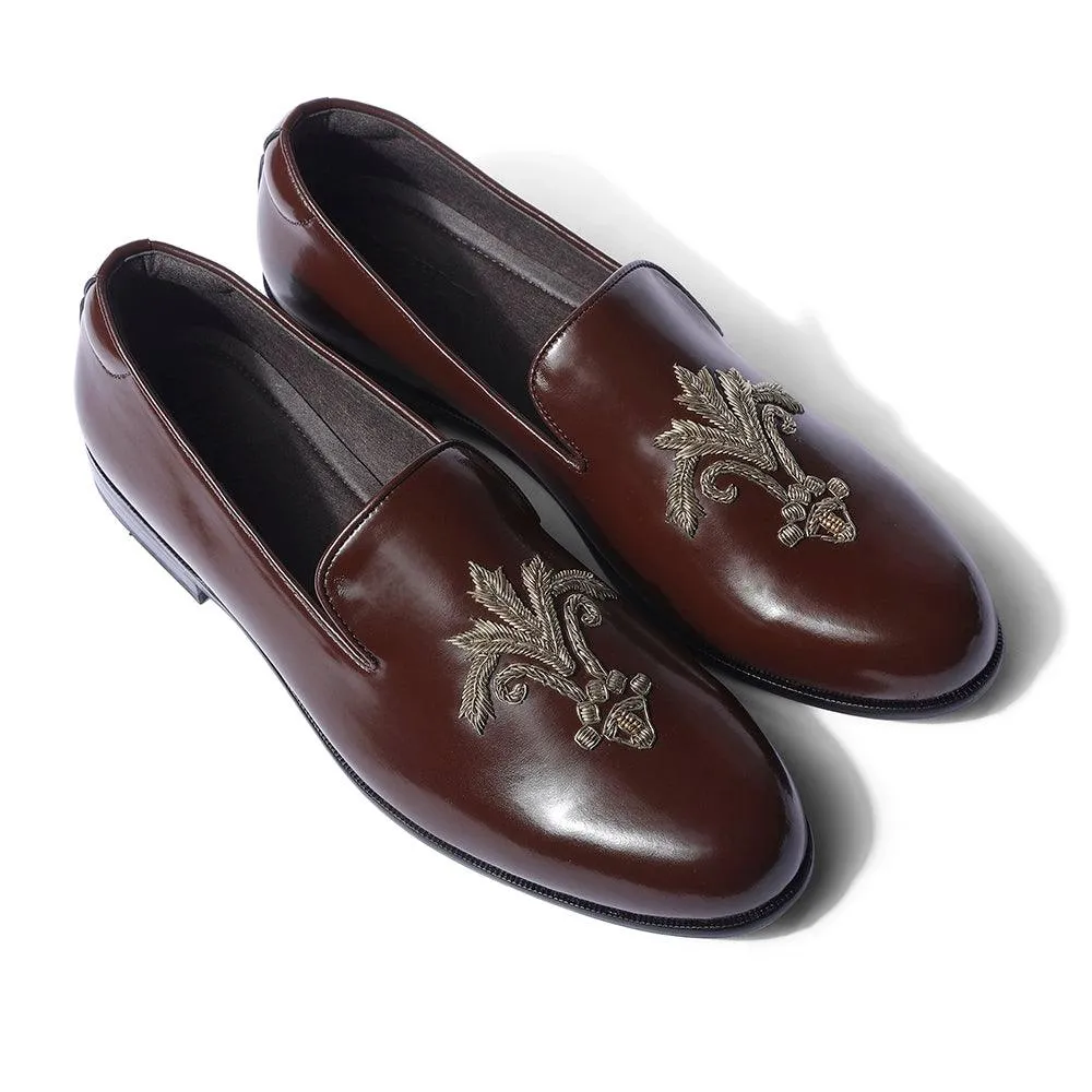 Samurai - Dark Tan Zardozi Slip-On