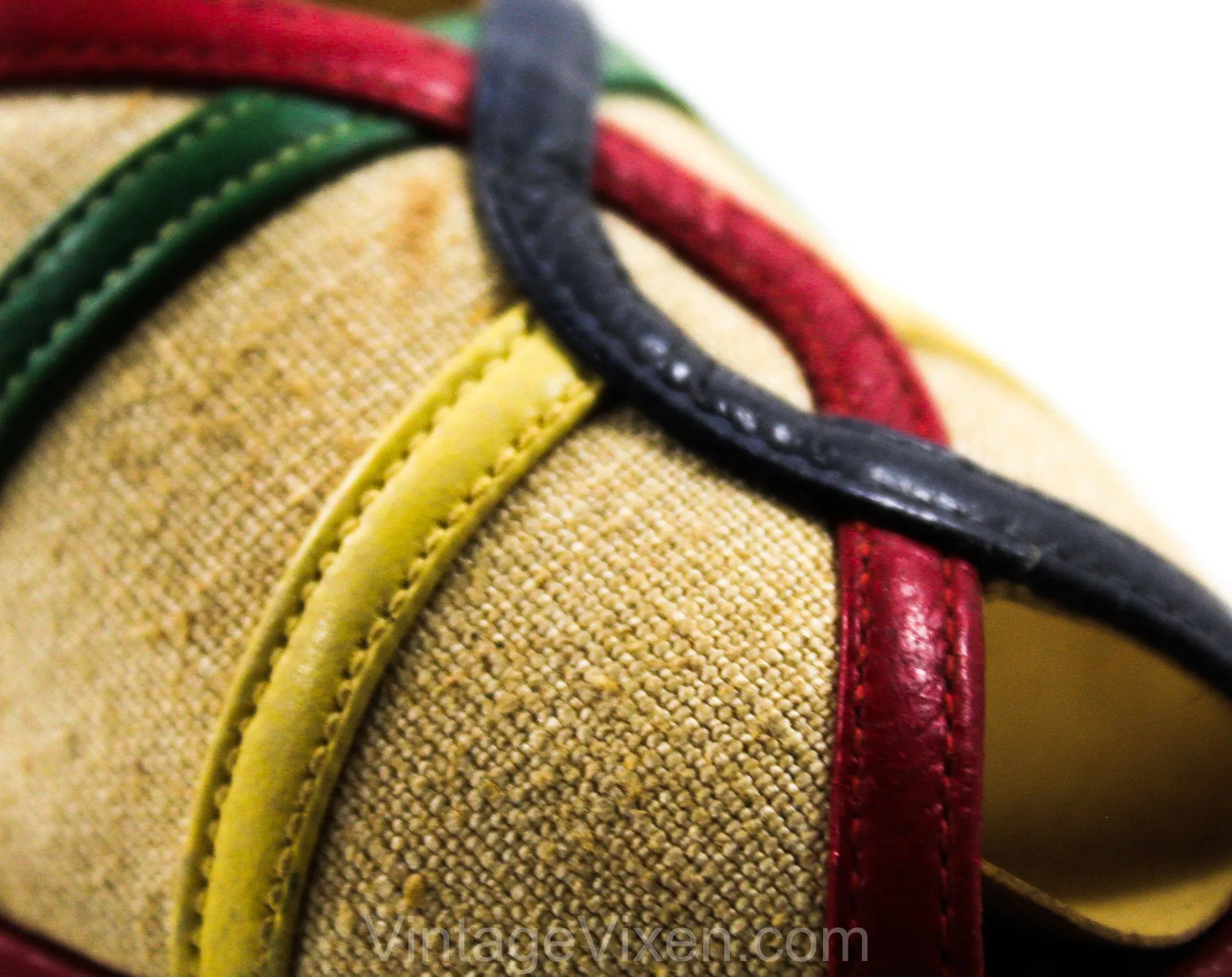Size 4.5 Tropical 1940s Shoes - Small Size High Heels - Open Toe Colorful Red 40s Linen & Leather Summer Shoe - 4 1/2 - As Is Deadstock