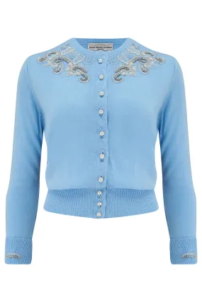 The Beaded Cardigan in Powder Blue, Stunning 1940s Vintage Style