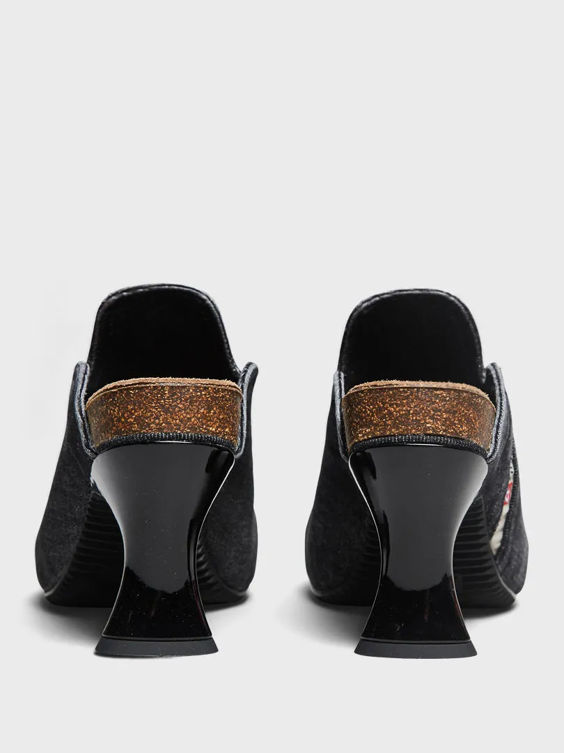 Woodstock Denim Mules in Black