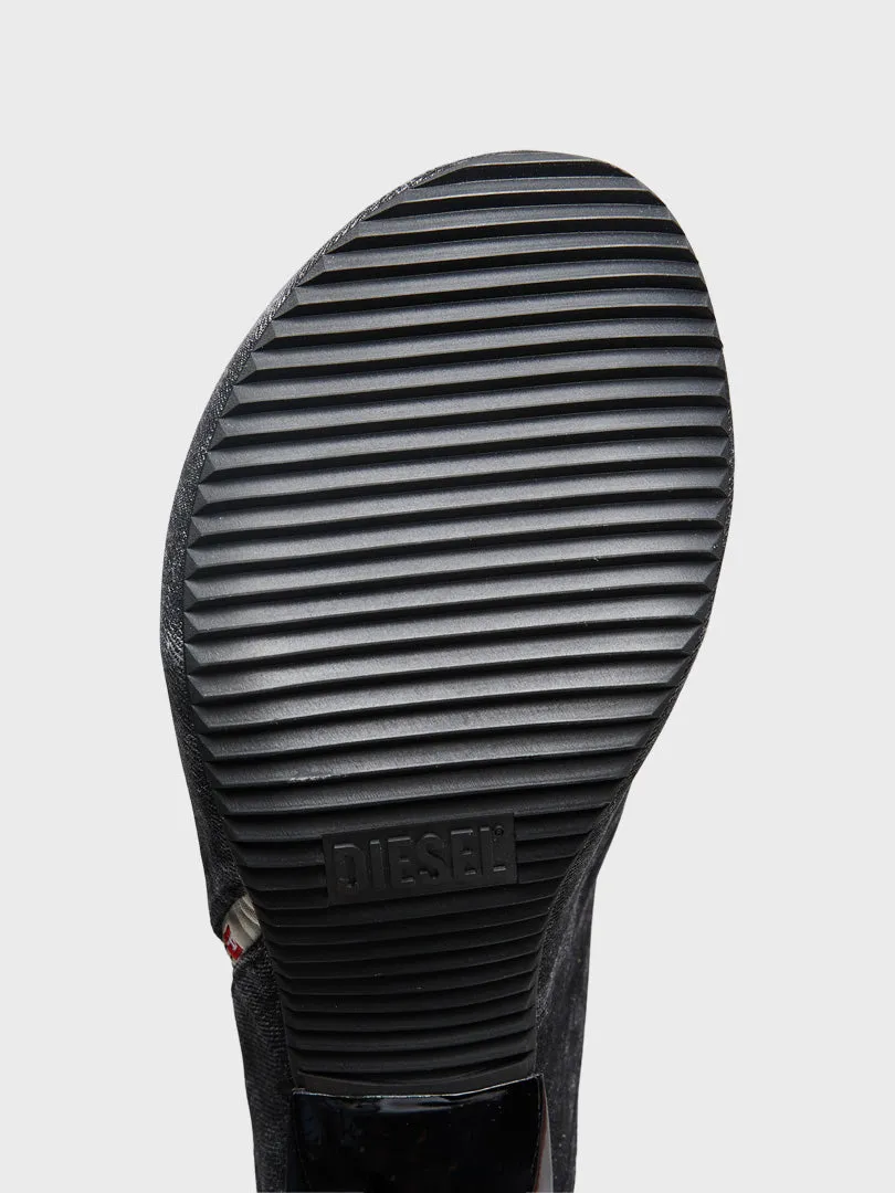 Woodstock Denim Mules in Black