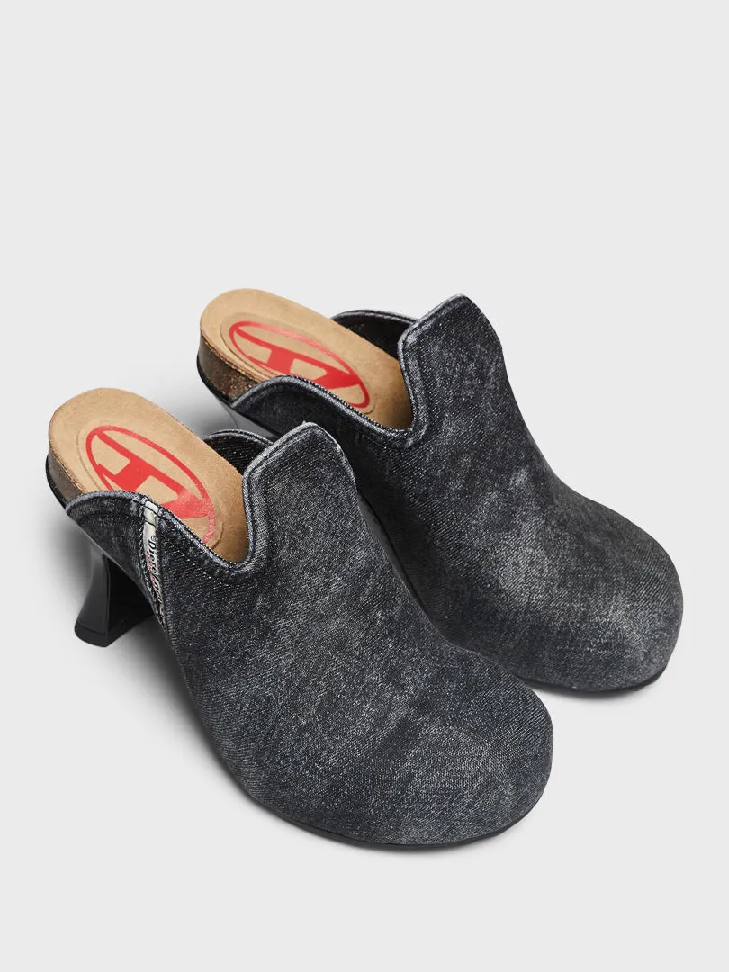 Woodstock Denim Mules in Black